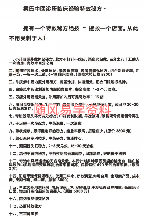 梁氏中医诊所临床经验特效秘方22种